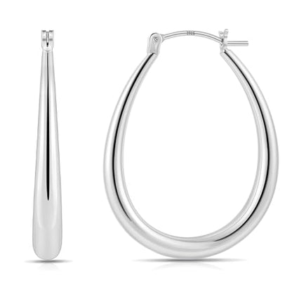 Gacimy Chunky Hoop Earrings for Women, 14K Gold Plated Oval Hoop Earrings with 925 Sterling Silver Post - color: Silver, size: 30mm