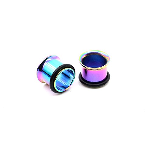 36 Pieces Ear Gauges Stretching Kit Taper Stainless Steel Single Flare Tunnel Plugs Eyelet 14G-00G and 36 pcs O-Ring Extra Set - style: Rainbow 36 pieces