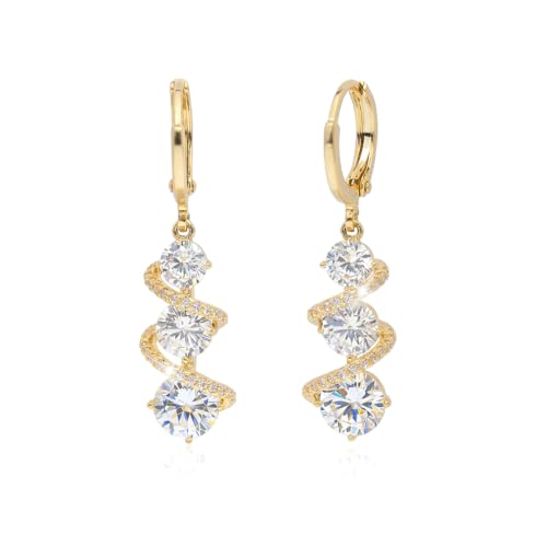 Sonateomber Christmas Tree Dangle Small Gold Hoop Earrings for Women, Cute Sparkly CZ Rhinestone Maple Clover Leaf Drop Earings Thanksgiving Holiday Accessories Fashion Jewelry Gift - color: Spiral