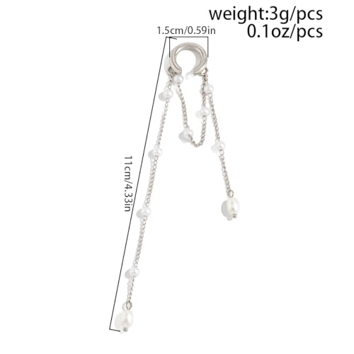 Heart Pearl Hoop Earrings Sliver Long Tassel Chain Huggie Hoop Earrings Pearl Beaded Drop Earring for Women Wedding Jewelry - color: pearl