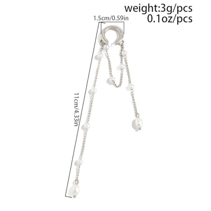 Heart Pearl Hoop Earrings Sliver Long Tassel Chain Huggie Hoop Earrings Pearl Beaded Drop Earring for Women Wedding Jewelry - color: pearl
