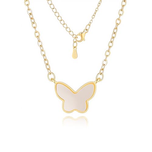 18K Gold Plated, Pt Plated Chain Necklace with Knot, Butterfly, Heart Pendant for Women, Delicate Minimalist Jewelry, 18-20 Inches - color: White Butterfly