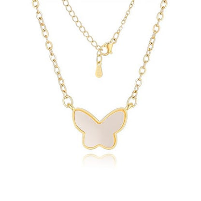 18K Gold Plated, Pt Plated Chain Necklace with Knot, Butterfly, Heart Pendant for Women, Delicate Minimalist Jewelry, 18-20 Inches - color: White Butterfly