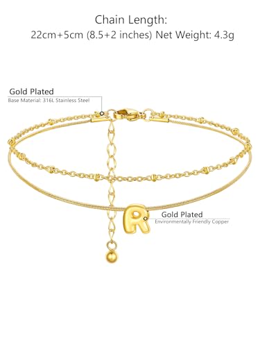 ChainsProMax Initial Ankle Bracelets for Women, Waterproof Anklets Bracelet Adjustable Summer Beach Women Foot Jewelry, Stainless Steel/Gold Plated-Send Gift Box/Letter A-Z - color: Gold Plated-R