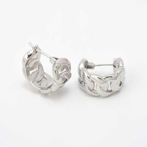 RENAIZ Dainty Lightweight Hoop & Stud Earrings for Women – 14K Gold Plated & Rhodium Plated, Minimalist Geometric Hypoallergenic Jewelry, Tiny Dainty Everyday Studs and Hoops - color: White Gold, style: Twist