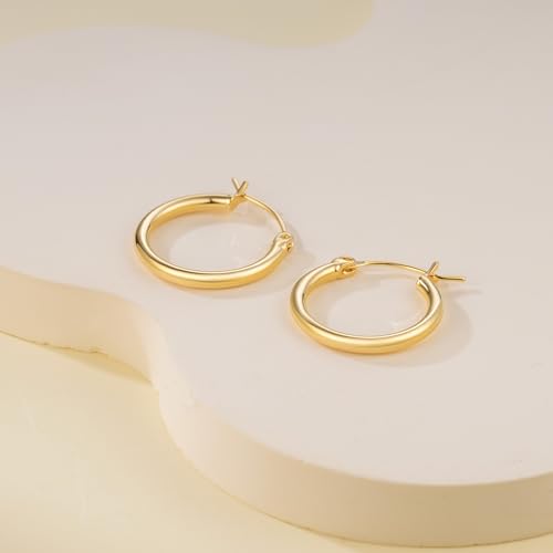 14K Gold Hoop Earrings, Huggie Hoop Earrings for Women, Hypoallergenic Lightweight Small Hoop Earring for Womens 14mm/16mm/18mm - color: 18mm