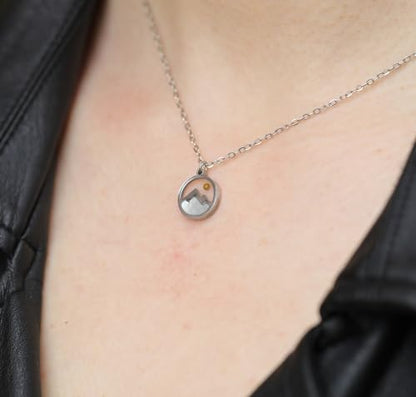 Silver Necklaces for Women Teens, Best Friend Necklace Sister Daughter Gift | Horseshoe Butterfly Swan Wave Evil Eye Necklace Graduation Chritmas Birthday Gifts for Women, Stainless Steel - style: Mountain Round