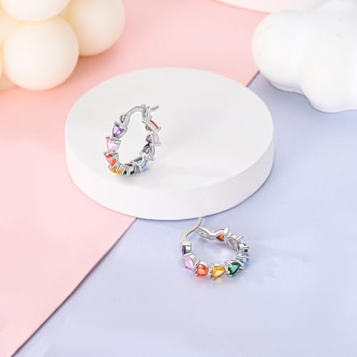 Parmuz 925 Sterling Silver Butterfly Huggies Hoop Earrings for Woman | Gold Plated Cubic Zirconia Star Moon cross Twisted huggie Hoop Post Chunky Small Tiny cuff Snake Heart Earring Gift for Her - color: colorful love earring