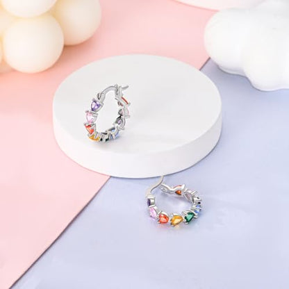 Parmuz 925 Sterling Silver Butterfly Huggies Hoop Earrings for Woman | Gold Plated Cubic Zirconia Star Moon cross Twisted huggie Hoop Post Chunky Small Tiny cuff Snake Heart Earring Gift for Her - color: colorful love earring