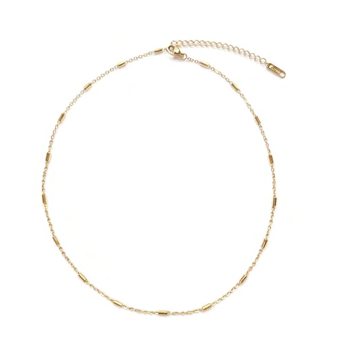 Dainty Choker Necklace for Women 18K Gold Plated Shining Dots Box Chain Sparkle Necklaces Cute Paperclip Link Herringbone Necklace Exquisite Jewelry Gifts for Mom Girlfriend - style: Bar GD