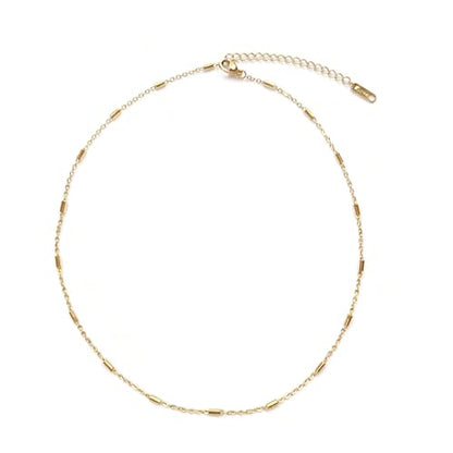 Dainty Choker Necklace for Women 18K Gold Plated Shining Dots Box Chain Sparkle Necklaces Cute Paperclip Link Herringbone Necklace Exquisite Jewelry Gifts for Mom Girlfriend - style: Bar GD