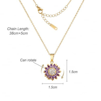 Sunflower Fidget Necklace for Women Gold Moon Necklace Rotating Heart Necklaces Spinning Crystal Flower Anxiety Necklaces Crescent Moons Jewelry Accessories - color: Gold Purple