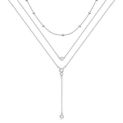 MONGAS Boho Layered Necklace Sterling Silver Triple 3 Stacked Vertical Bar Triangle Long Layering Necklaces Christmas Jewelry Gifts for Women - style: Lariat