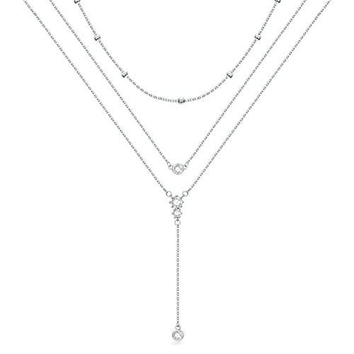 MONGAS Boho Layered Necklace Sterling Silver Triple 3 Stacked Vertical Bar Triangle Long Layering Necklaces Christmas Jewelry Gifts for Women - style: Lariat