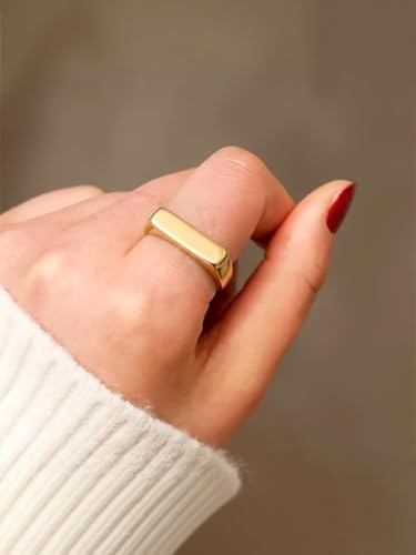 Stainless Steel Square Shape Signet Style Classical Simple Plain Wedding Engagement Statement Ring