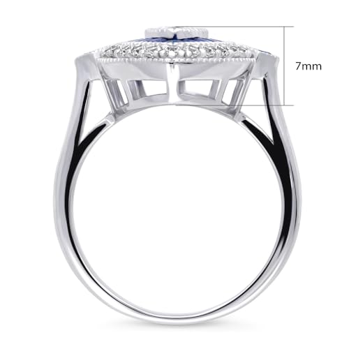 BERRICLE Sterling Silver CZ Art Deco Statement Cocktail Ring for Women, Sapphire-Blue Cubic Zirconia - Navette, Octagon, Oval Designs - style: Navette