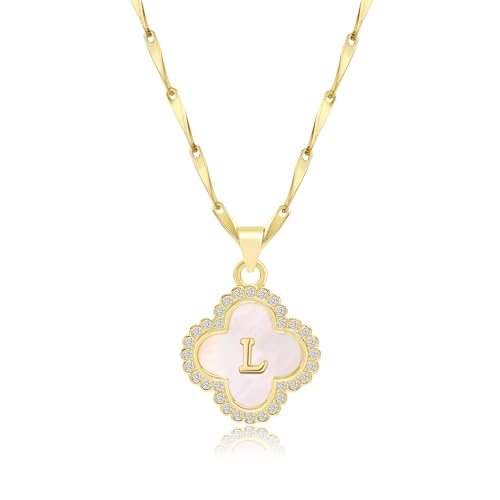 LETFLY 14K Four Leaf Clover Natural Shells Initial A-Z Necklaces for Women - color: Gold, style: Letter L
