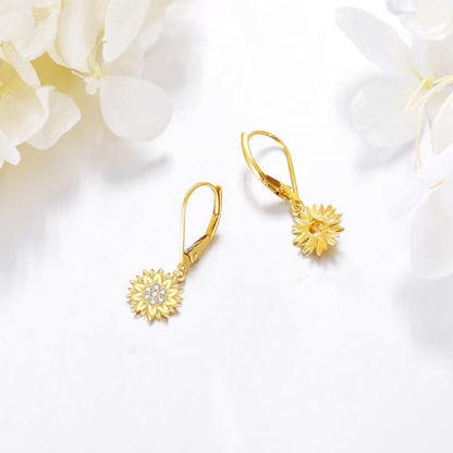 KECHO 14k Yellow Gold Sunflower Jewelry for Women, Fine Gold You are My Sunshine Jewelry Gifts for Her - style: Sunflower Dangle Earrings