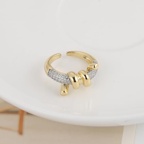 HZMAN Brass Crystal Adjustable Open Ring Collection, Multi-Style Statement Rings for Women & Men, Mix Cut & Paved Crystal Designs - color: Twisted Knot Ring