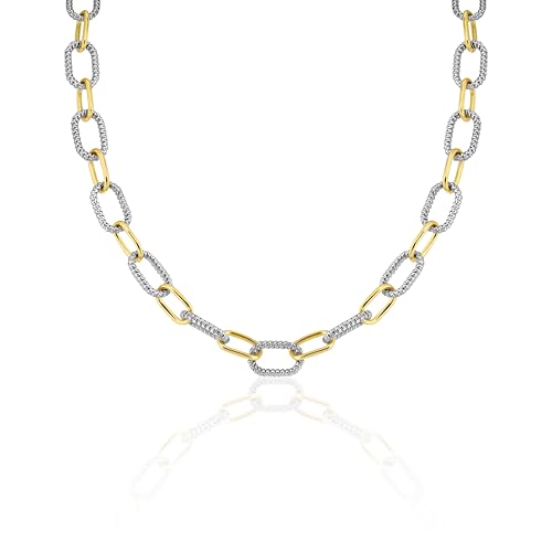 Mytys Women's Link Necklace 18k Gold Plated Double Twist Wire Gold and Silver 2 Tone Chain Necklaces Christmas New Year Jewelry - color: Gold & Silver 12
