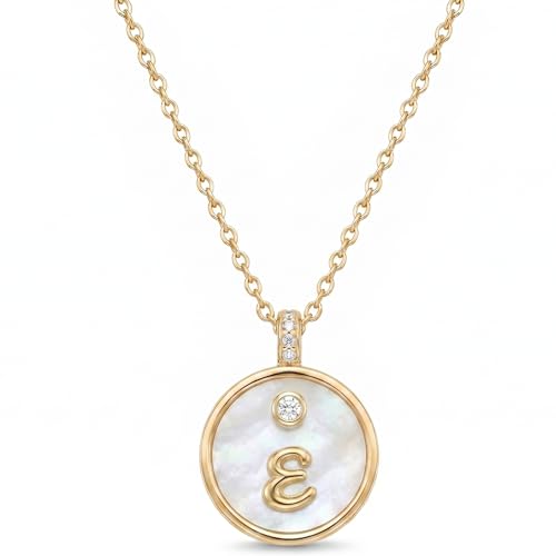 Initial Necklaces for Women Mother of Pearl Gold Letter Necklace Pendant - color: Letter E