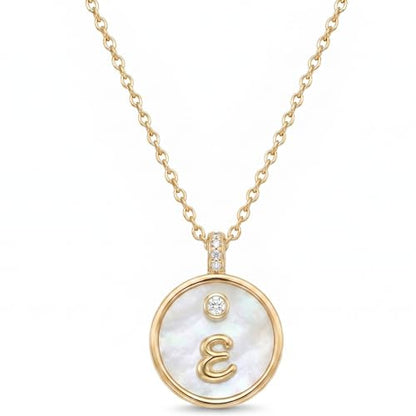 Initial Necklaces for Women Mother of Pearl Gold Letter Necklace Pendant - color: Letter E