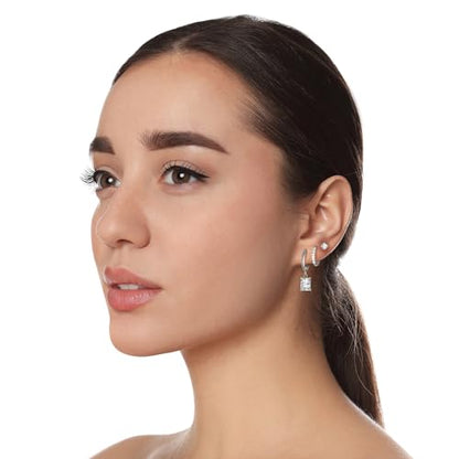 Surgical Steel Small Stud Clover Drop Dangle Huggie Hoop CZ Stud Earrings - color: G-Steel-Colored-R