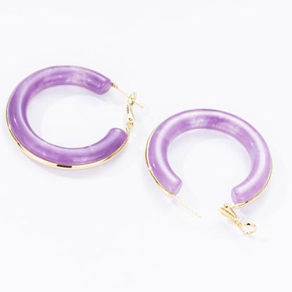 Chunky Gold Resin Hoop Earrings Leverback Statement Huggie Hoops Dangle Drop Dressy Earring Prom Festival Vacation Jewelry for Women - color: Purple, size: Hoop