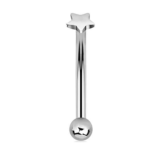 Pierced Owl 16GA G23 Titanium Internally Threaded Flat Star Top Eyebrow Curved Barbell - style: 12mm (1/2") Barbell Length