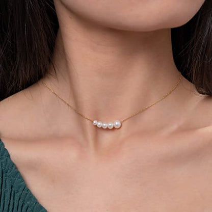925 Sterling Silver Dainty Freshwater Cultured Pearl Choker Necklace White Genuine Real Pearl Charm Necklaces Jewelry Gifts for Her - color: 5 Size Gradient-Gold