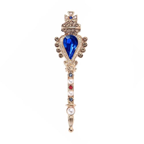 Brooches for Women,Vintage Style Royal Scepter Brooch with Red Crystal, Pearl and Colorful Accents For women - color: Royal blue