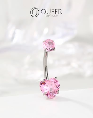 OUFER Titanium Belly Button Rings, Long Belly Piercing Jewelry, Cute Pink Navel Piercing jewelry, 14G Internal Thread Belly Rings For Women-10MM/12MM/14MM/16MM