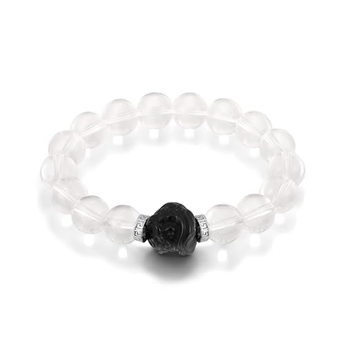 Black Obsidian Beaded Bracelet with Pixiu Charm for women men | Natural Stone with Sapphire Beaded, Good Luck, Wealth, Feng Shui,Matching bracelets for couples,Friendship bracelets - color: White