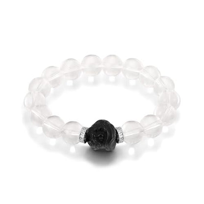 Black Obsidian Beaded Bracelet with Pixiu Charm for women men | Natural Stone with Sapphire Beaded, Good Luck, Wealth, Feng Shui,Matching bracelets for couples,Friendship bracelets - color: White