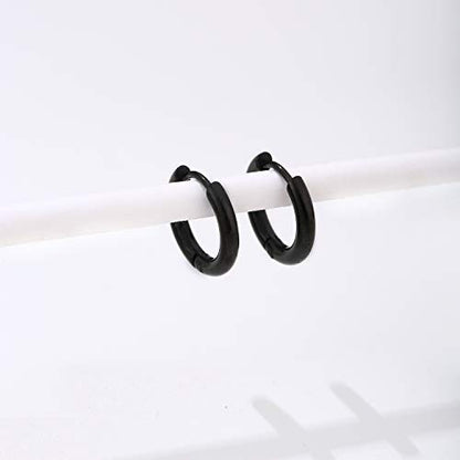 Stainless Steel Hoop Earrings for Men - Hinged Hoop Huggie Piercing Earrings Set For Men Women, Hypoallergenic Lobes Small Round Earrings - color: Black(Inner Diameter 8mm/10mm/12mm
