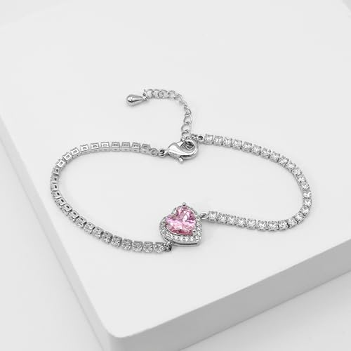 Cubic Zirconia LOVE Heart Jewelry Set Earrings Necklace Bracelet Set for Women Prom Wedding Party Anniversary Birthday - color: pink