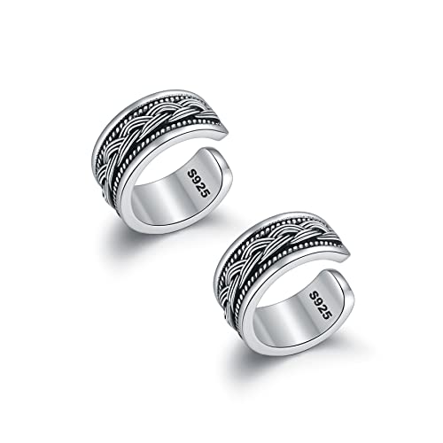 CHIC & ARTSY 925 Sterling Silver Ear Cuffs for Women, Non Piercing Clip On Cartilage Cuffs, Adjustable Fake Conch & Helix Earrings, Gold Plated & Oxidized Various Styles - color: ear cuff #16