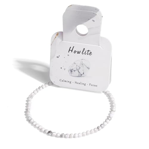 Healing Crystal Bracelet Clear Quartz Faceted Beaded Bracelets for Women Men 3mm Natural Stone Adjustable Handmade Stretch Bracelet Reiki Spiritual Jewelry Fashion Gifts - color: Howlite