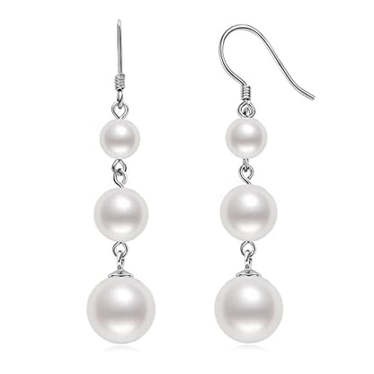925 Sterling Silver Pearl Drop Earrings for Women, June Birthstone Long Dangle Pearl Jewelry Gifts for Her - color: 6-10mm Silver