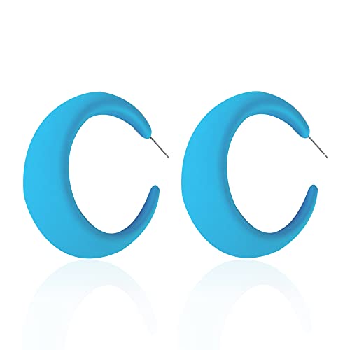 Acrylic Resin C Shape Colorful Hoop Trendy Chunky Cute Candy Earrings - Jewelry for Women - color: Light Blue