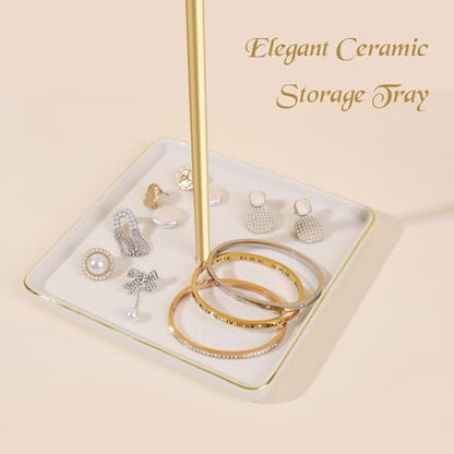 Necklace Holder Elegant Jewelry Holder Stand, Gold Necklace Organizer Rack with Ceramic Base Adjustable Jewelry Tree for Bracelets, Rings, Earrings Necklaces Hanger Display(Gold)