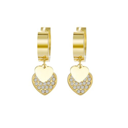 Women's Huggie Hoop Earrings with Small Cute Charm - style: Gold Two Hearts