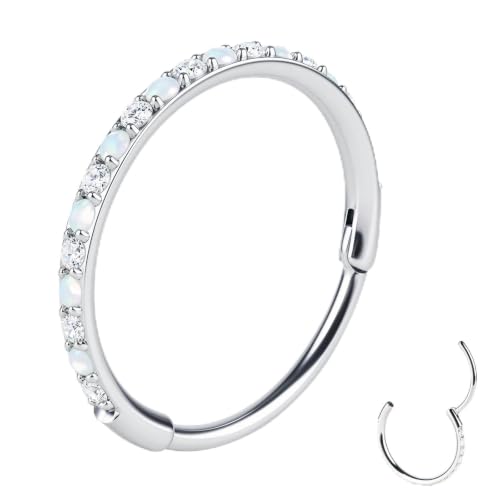 20/16G CZ Hinged Nose Rings Hoop, 316L Surgical Stainless Steel Cartilage Earring, Septum Clicker Ring, Daith Helix Rook Tragus Conch Lip Lobe Piercing Jewelry - color: A Silver Ring with Coloful CZ 03, size: 1pc 20 Gauge 8mm
