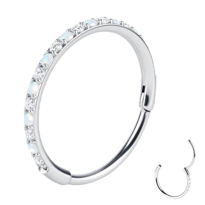 20/16G CZ Hinged Nose Rings Hoop, 316L Surgical Stainless Steel Cartilage Earring, Septum Clicker Ring, Daith Helix Rook Tragus Conch Lip Lobe Piercing Jewelry - color: A Silver Ring with Coloful CZ 03, size: 1pc 20 Gauge 10mm