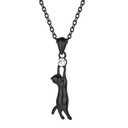 U7 Cat Pendant Necklace for Women Stainless Steel Cute Kitty Cat Jewelry Gift - style: 01-Black