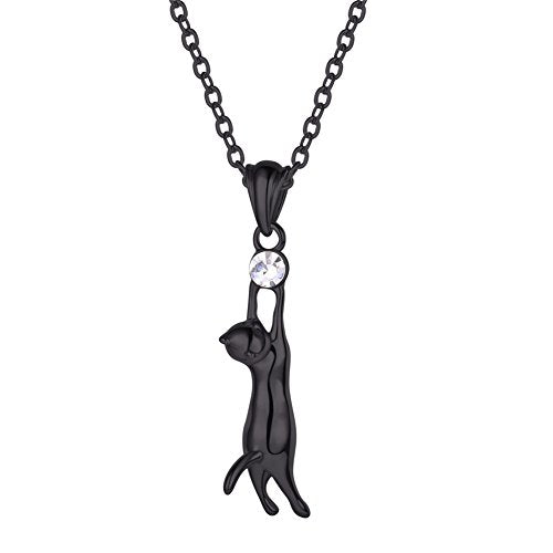 U7 Cat Pendant Necklace for Women Stainless Steel Cute Kitty Cat Jewelry Gift - style: 01-Black