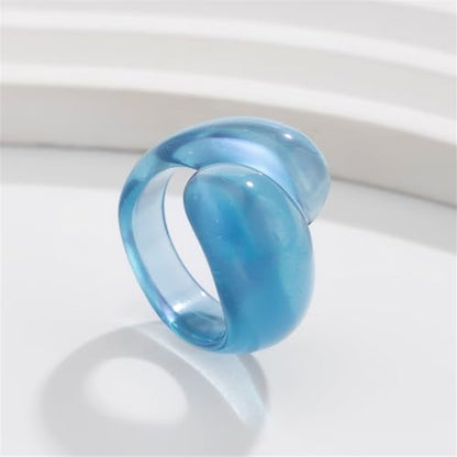 Chunky Resin Twist Stackable Ring for Women,Boho Cute Multicolor Thick Acrylic Statement Ring Trendy Aesthetic Y2k Colorful Knuckle Finger Jewelry - color: Blue