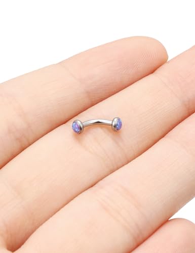 Jenxnjsjo F136 Titanium 16g 6/8/10mm Opal Eyebrow/Rook/Snug/Vertical-Labret/VCH/Snake-Eyes/Anti-Tragus/Christina/Daith/Belly-Button/Bridge/Hood/Surface Curved Barbell Piercing Jewelry for Women Men - color: Purple Opal, size: 6 mm