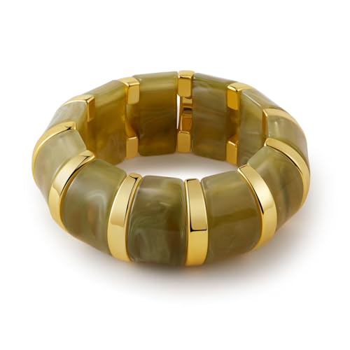 YBMYCM Acrylic Chunky Bangles Bracelets for Women Resin Gold-plated Stackable Stretch Bracelet Wide Wristbands Gift Jewelry - color: Emerald green