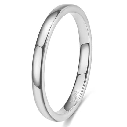 Tungsten Domed Wedding Band Men Women High Polish Comfort Fit - color: 2mm-Silver